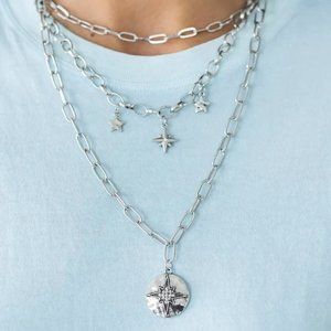 Necklace, Multi chains, Three silver star charms